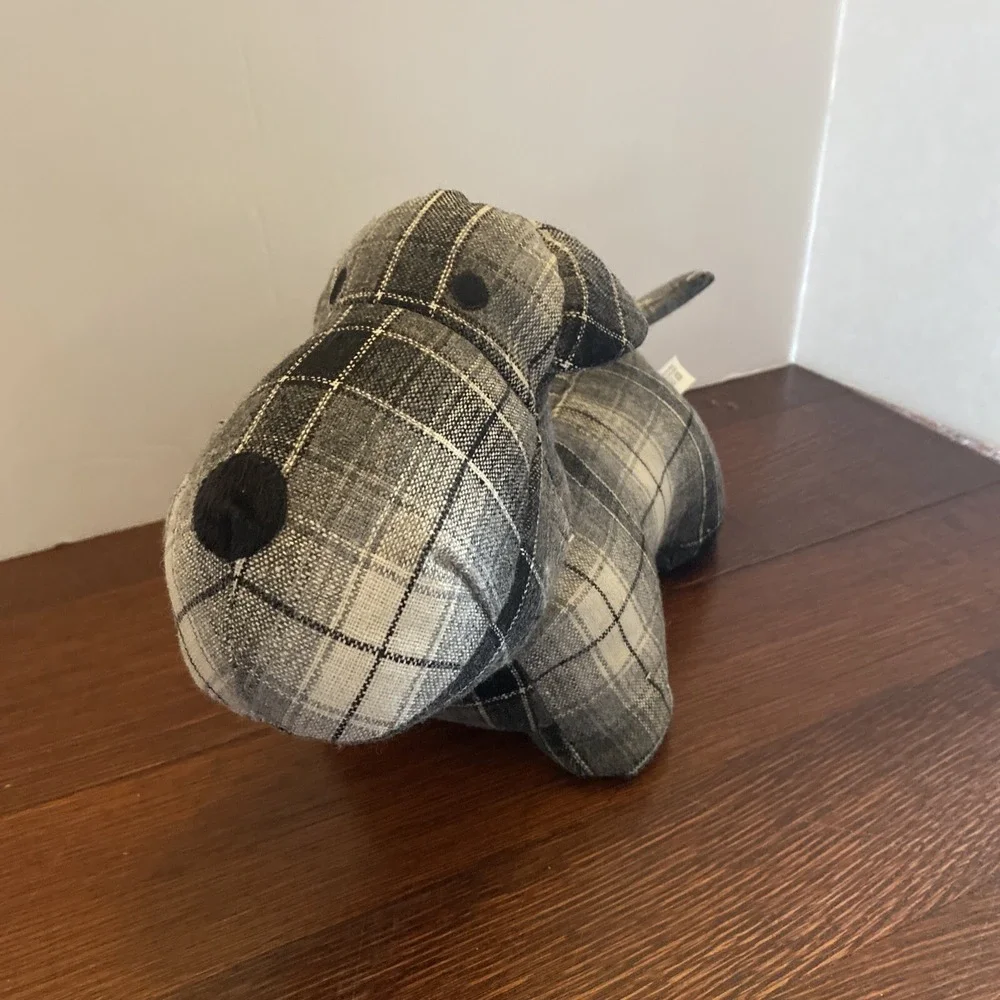 Gray & White Plaid Door Stop Dog Plush Westie Scottish Terrier Scotty SUPER CUTE